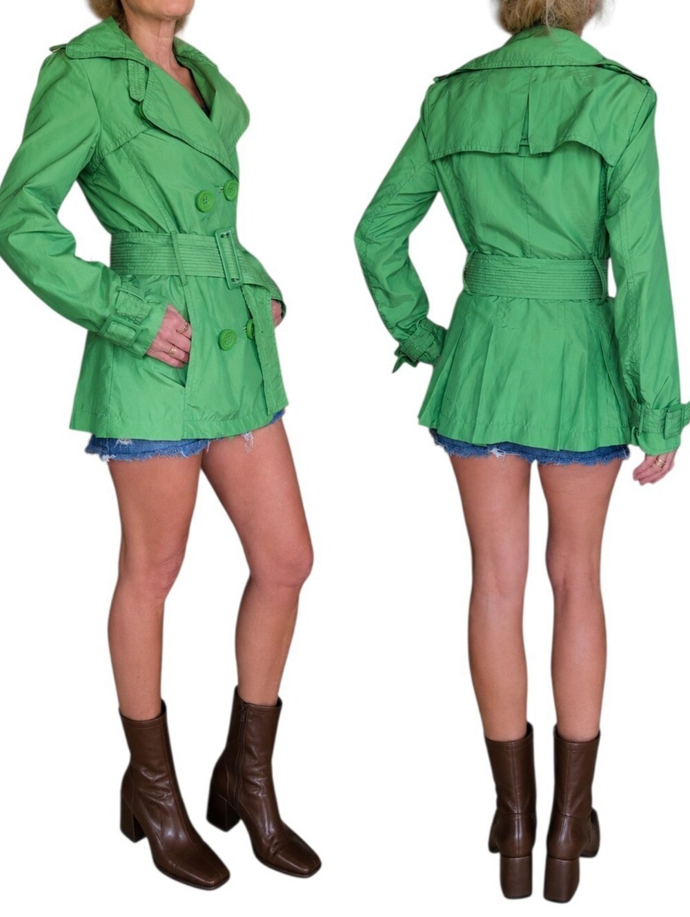 Y2K Zara Kelly Green Trench Coat Belted Jacket Size M